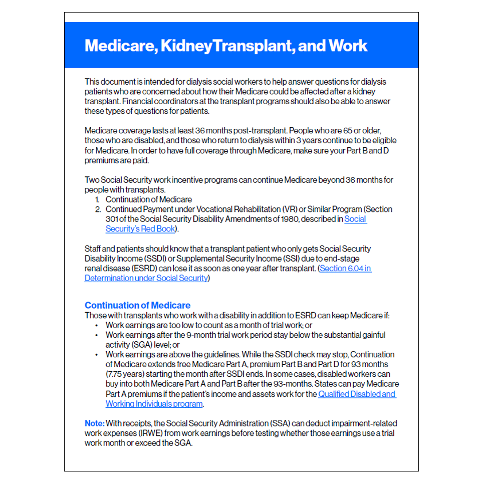 medicare, transplant and work