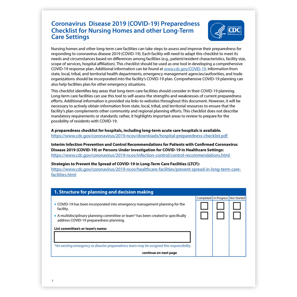 Coronavirus Disease 2019 (COVID19) Preparedness Checklist