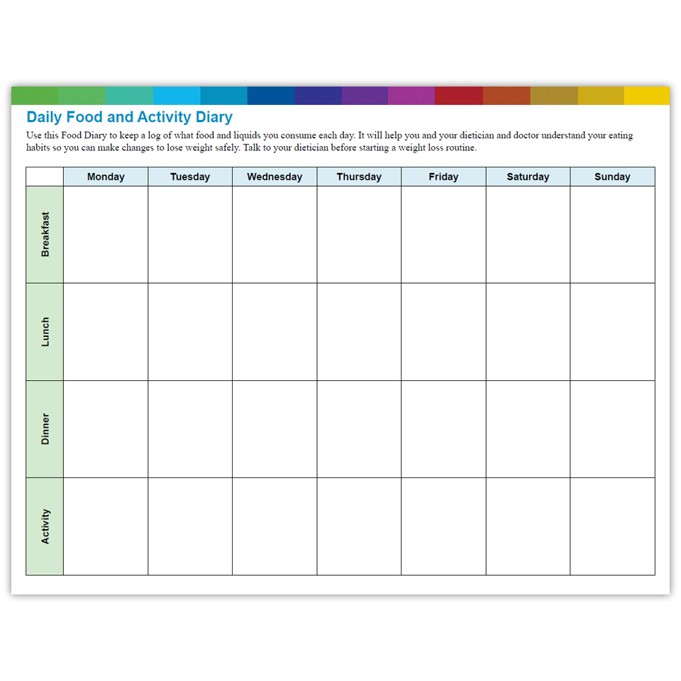 Daily Food and Activity Diary - Resourcehub Exchange