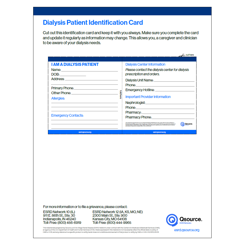 Dialysis Patient Identification Card Resourcehub Exchange