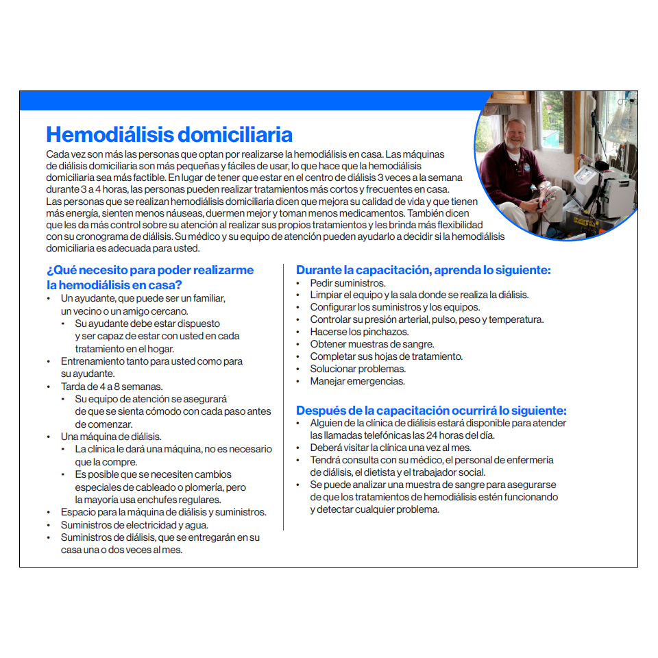 home hemodialysis handout in Spanish