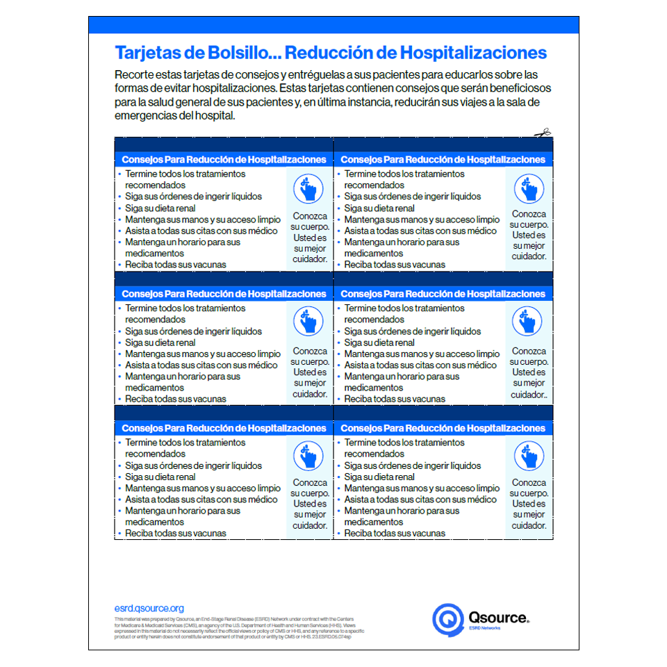 spanish hospitalization pocket cards