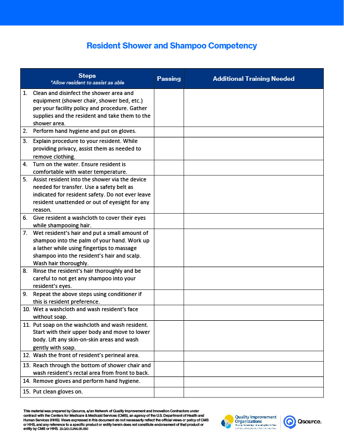 Resident Shower and Shampoo Competency Resourcehub Exchange