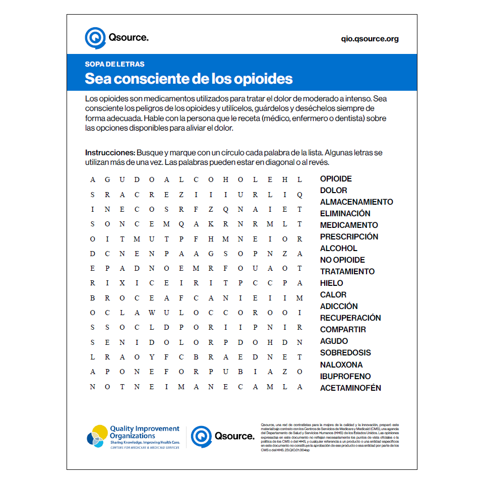 opioid word search spanish