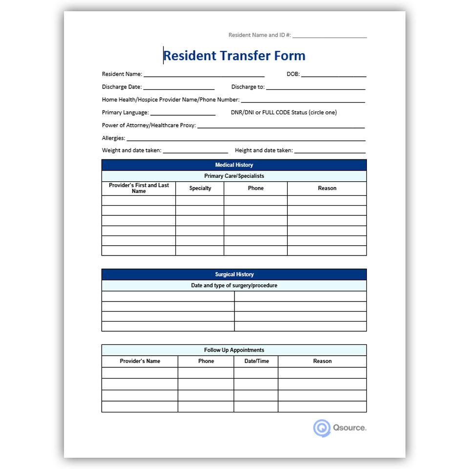 CSC | Resident Transfer Form