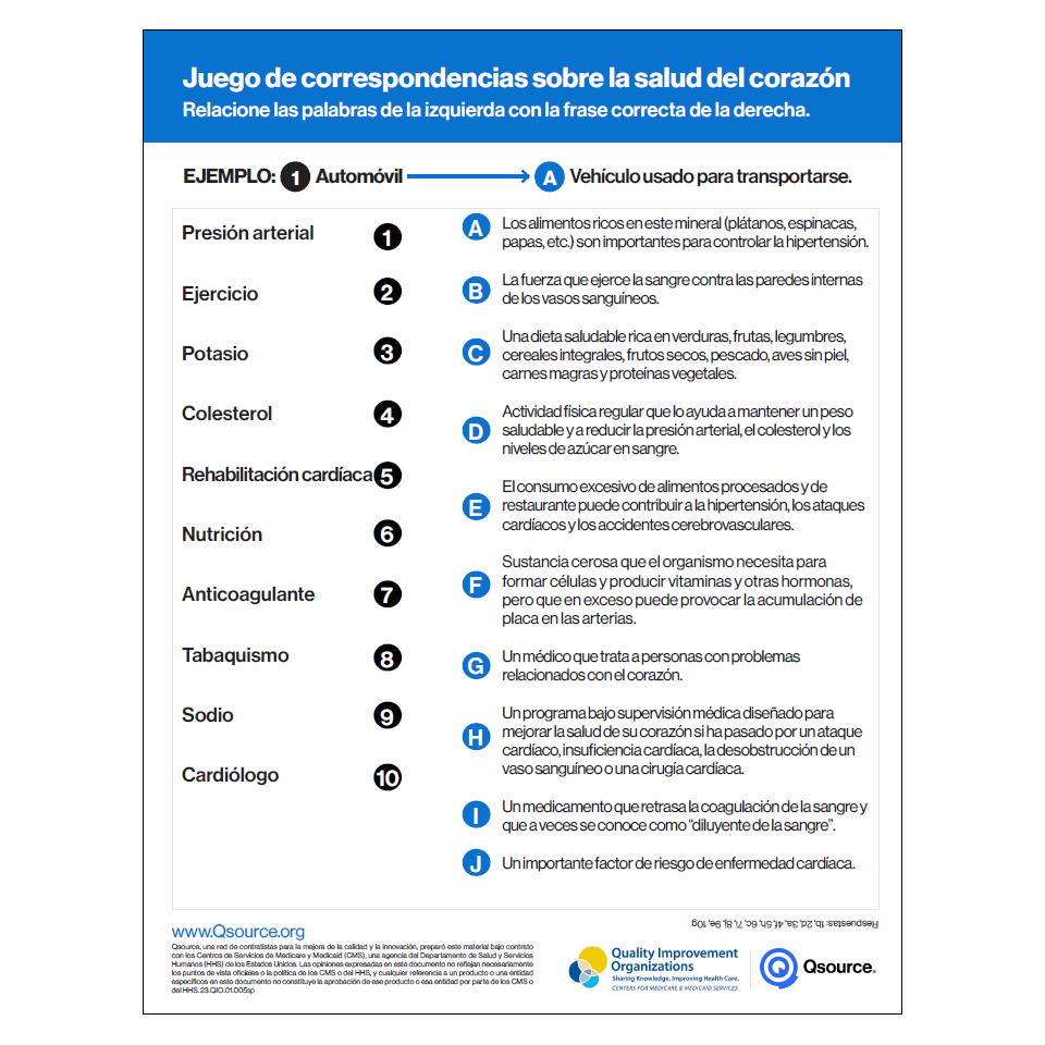 heart health puzzle spanish