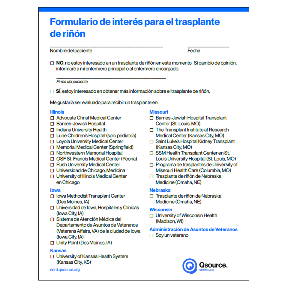 transplant interest form in spanish