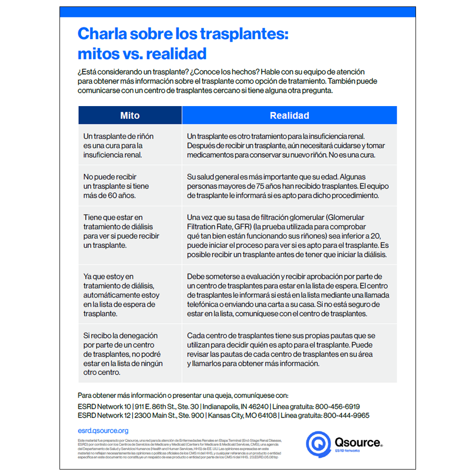 transplant myths vs facts in spanish