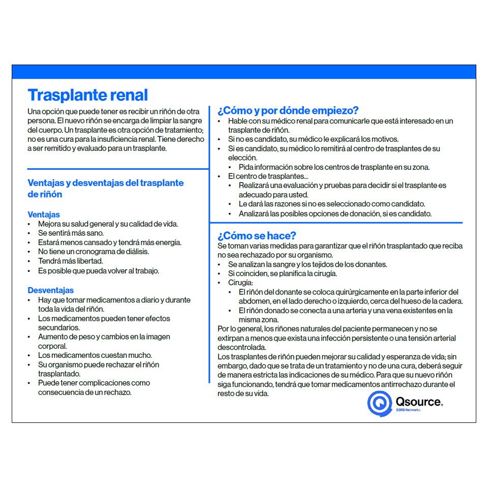 kidney transplant handout