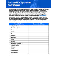 Risks of E-Cigarettes and Vaping - Word Scramble